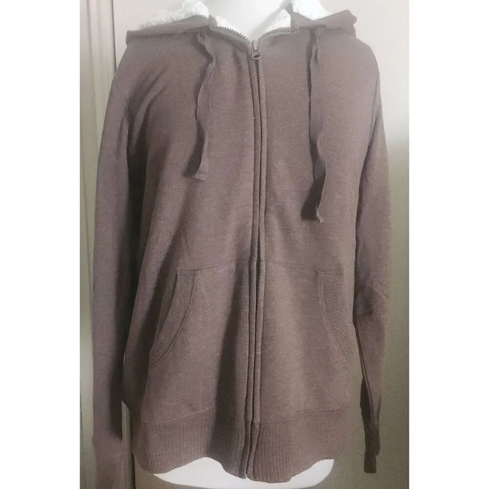 034 Faded Glory NWT brown hoodie with cream sherpa lining